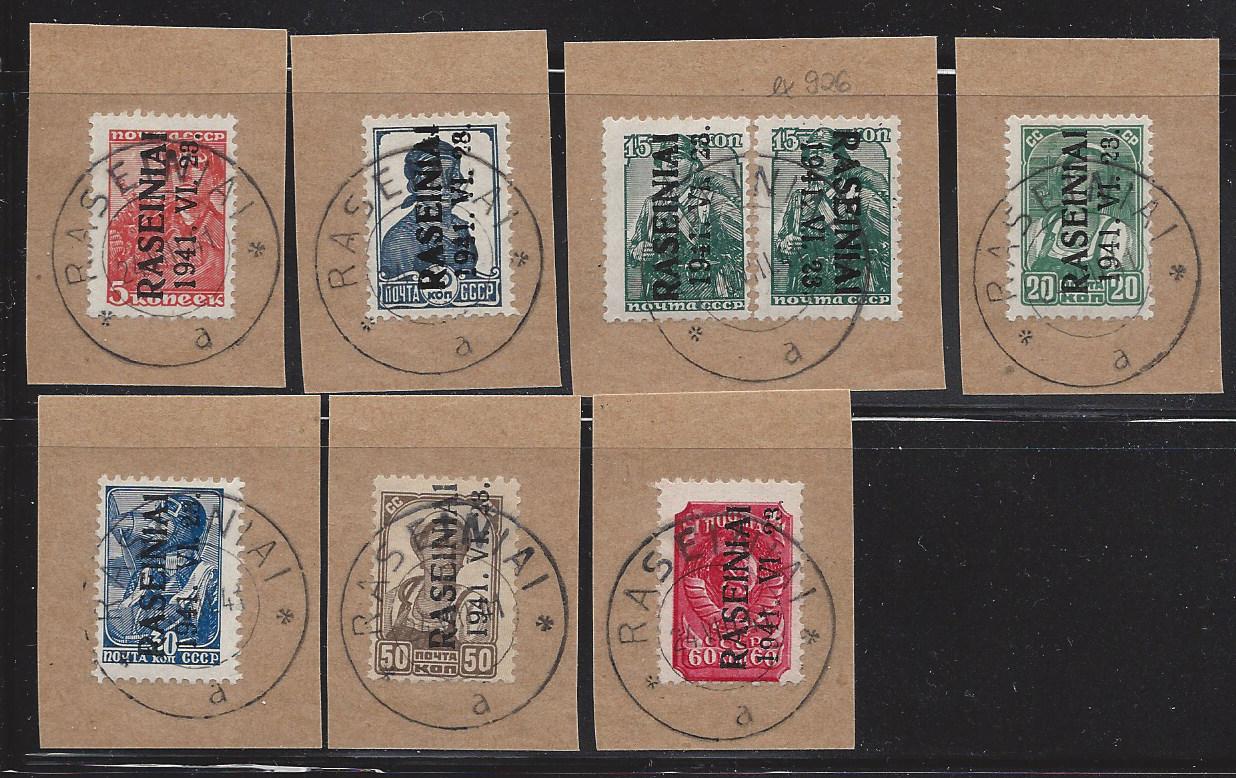 German Occupation - WWII Razeiniai Michel 1-9 Michel 1-9 Michel 1-9 Michel 1-6T1 Michel 1-7 
